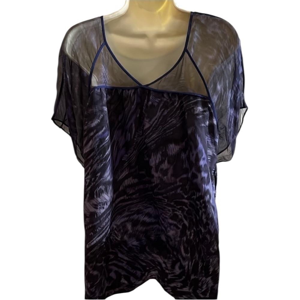 Rebecca Taylor size 12 purple and black leopard print top semi sheer